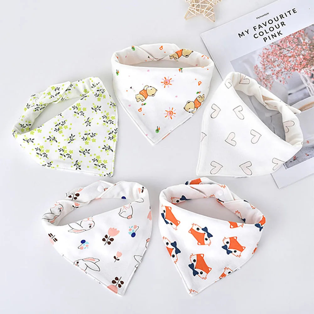 Lot de 5 bavoirs bandana rose bébé en coton - Amya