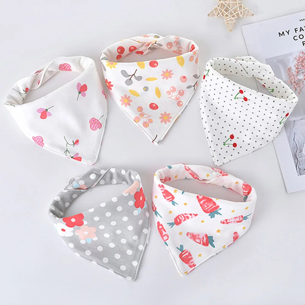 Lot de 5 bavoirs bandana rose bébé en coton - Amya