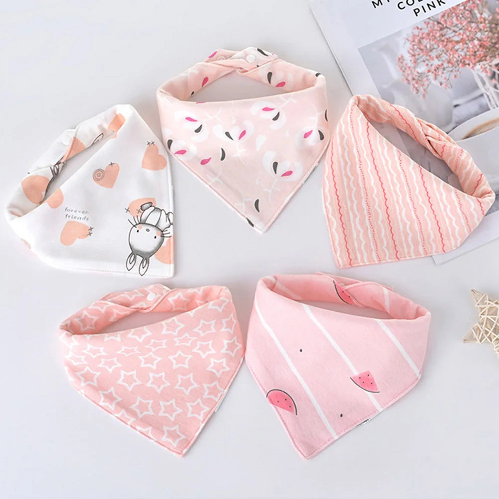 Lot de 5 bavoirs bandana rose bébé en coton - Amya