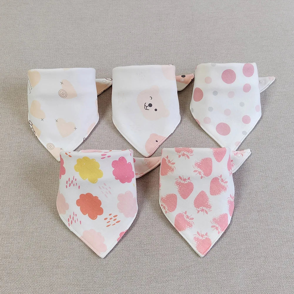 Lot de 5 bavoirs bandana rose bébé en coton - Amya