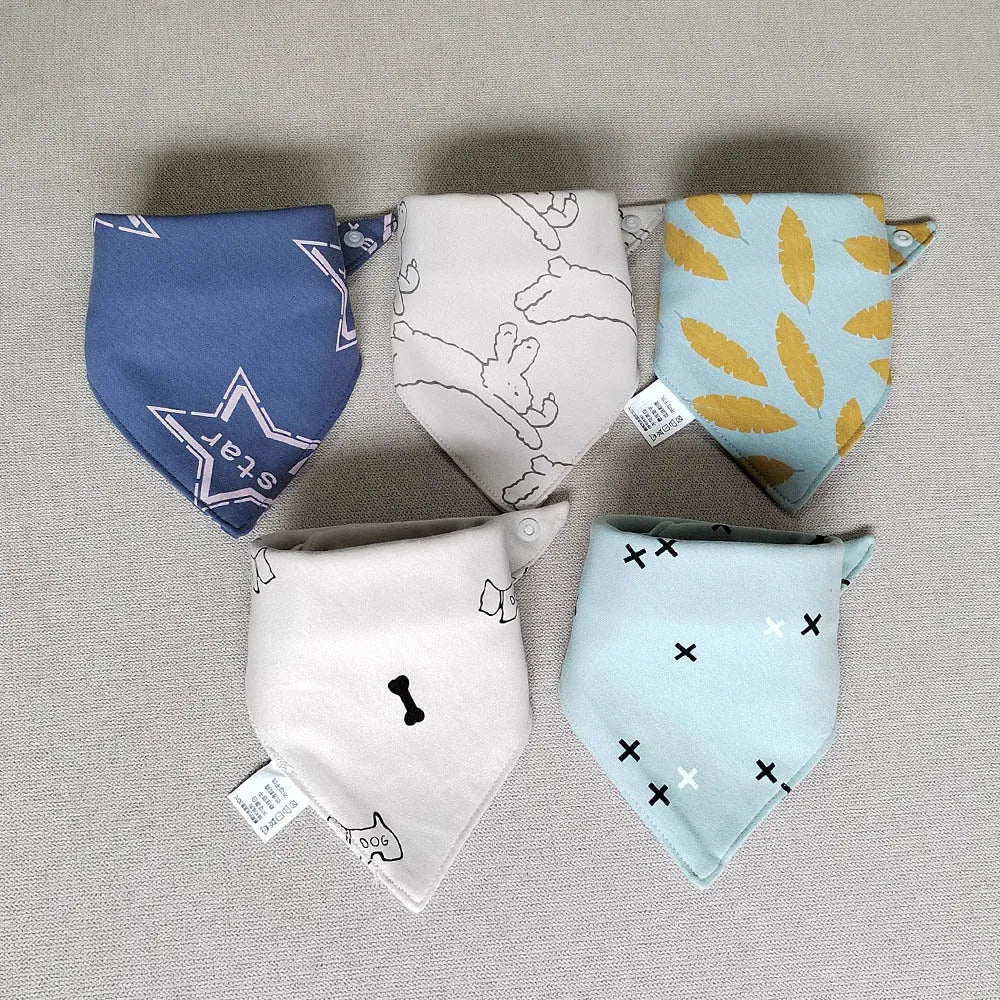 Lot de 5 bavoirs bandana pour bébé garçon 100% coton - Amya