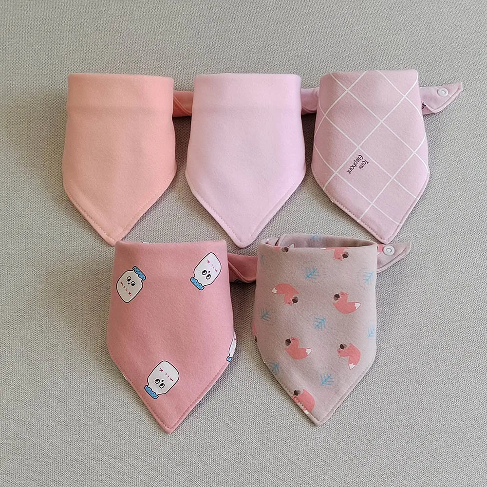 Lot de 5 bavoirs bandana rose bébé en coton - Amya