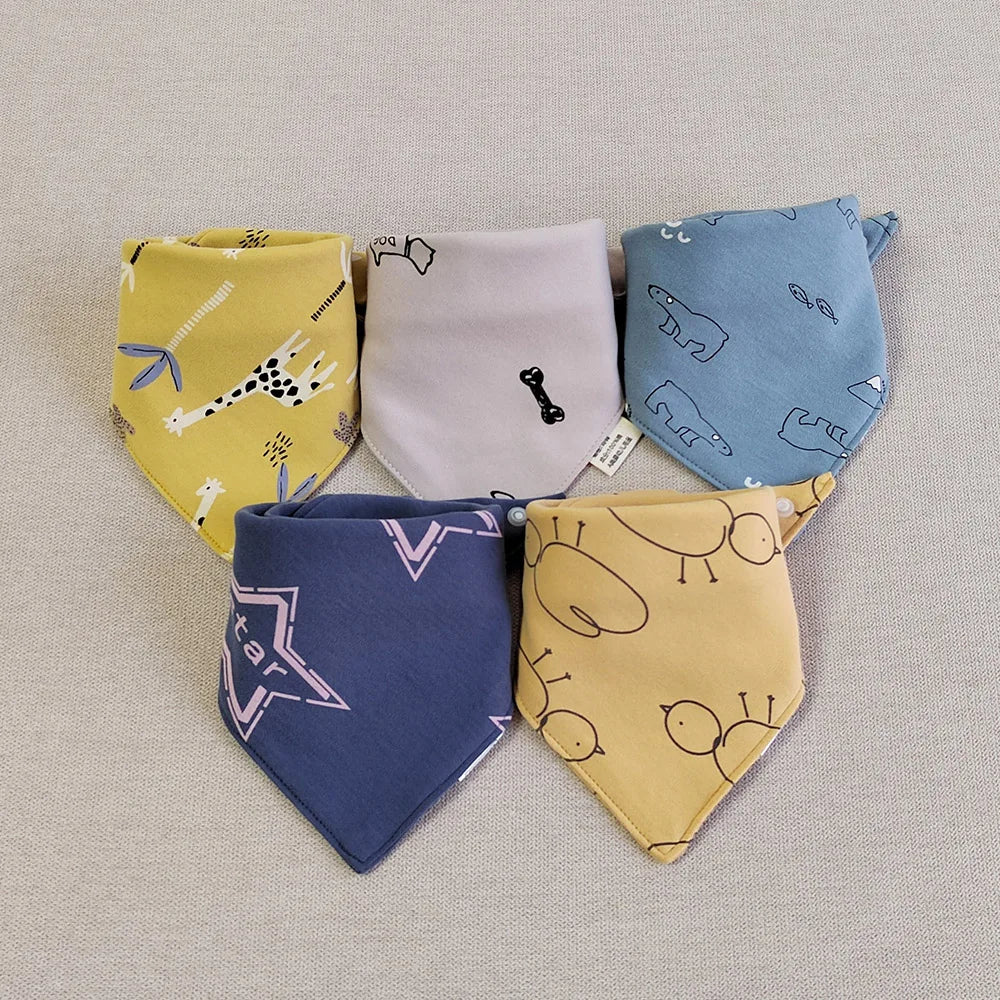 Lot de 5 bavoirs bandana pour bébé garçon 100% coton - Amya