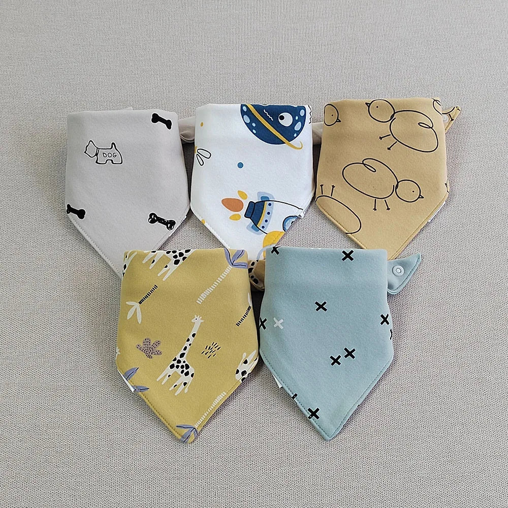 Lot de 5 bavoirs bandana pour bébé garçon 100% coton - Amya