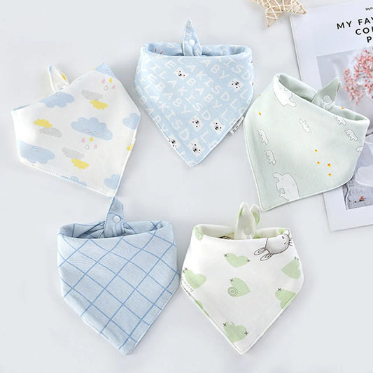 5 bavoirs bandana bébé vert en coton - Amya