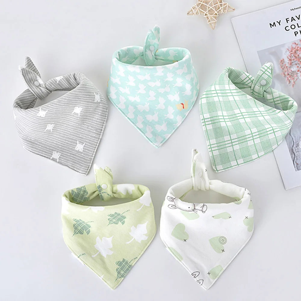 5 bavoirs bandana bébé vert en coton - Amya