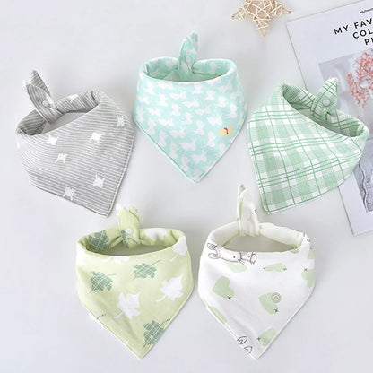 5 bavoirs bandana bébé vert en coton - Amya