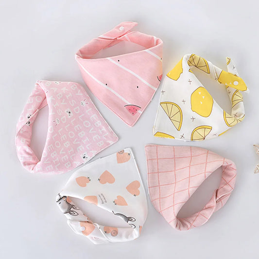 Lot de 5 bavoirs bandana rose pour bébé 100% coton - Amya