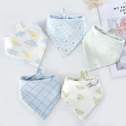 5 bavoirs bandana bébé vert en coton - Amya