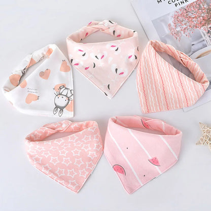 Lot de 5 bavoirs bandana rose bébé en coton - Amya
