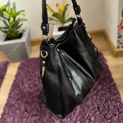 Sac à main à bandoulière en cuir noir femme - DIDA