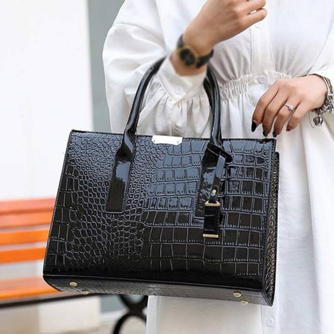 Grand sac à main bandoulière Noir croco -Lena