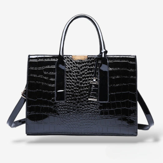 Grand sac à main bandoulière Noir croco -Lena