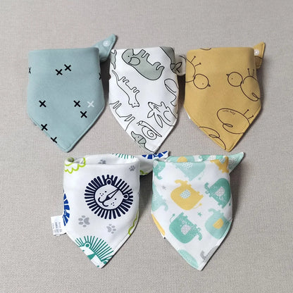 5 bavoirs bandana bébé vert en coton - Amya