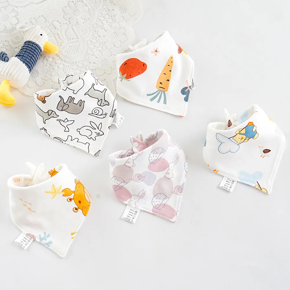 5 bavoirs bandana bébé vert en coton - Amya