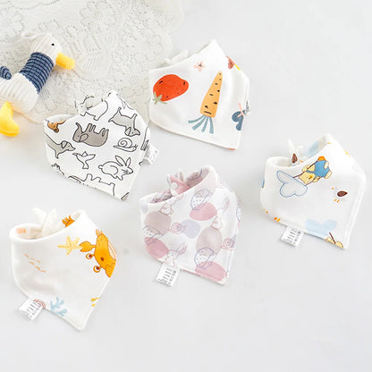 5 bavoirs bandana bébé vert en coton - Amya