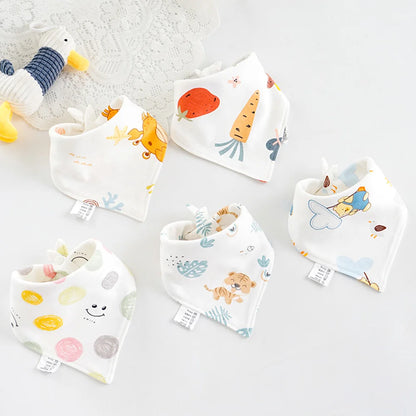 5 bavoirs bandana bébé vert en coton - Amya