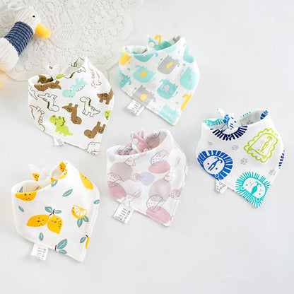 5 bavoirs bandana bébé vert en coton - Amya