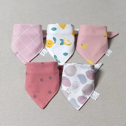 Lot de 5 bavoirs bandana rose bébé en coton - Amya
