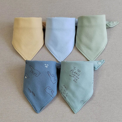 5 bavoirs bandana bébé vert en coton - Amya