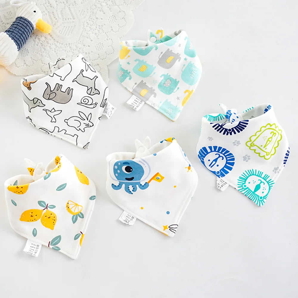 5 bavoirs bandana bébé vert en coton - Amya