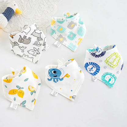 5 bavoirs bandana bébé vert en coton - Amya